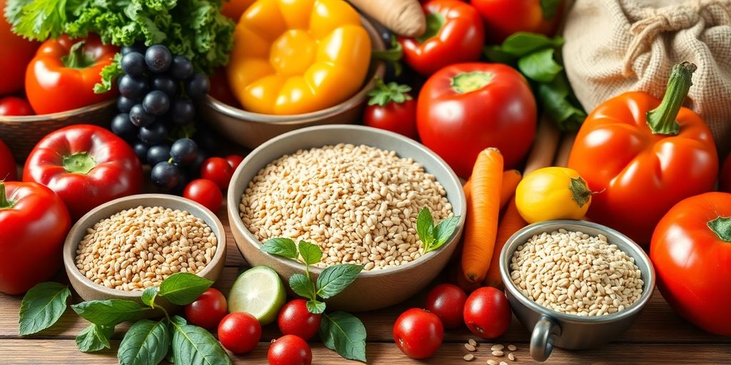 Colorful fruits and vegetables for diabetes management.