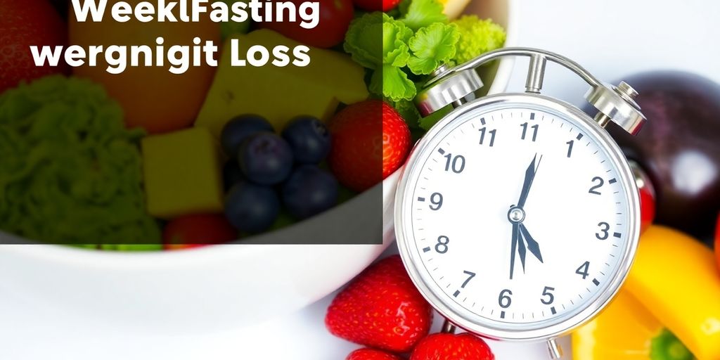 Healthy food and a timer for weekly fasting.